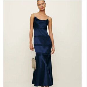 Reformation Riah Silk Dress in Navy *NWT*
